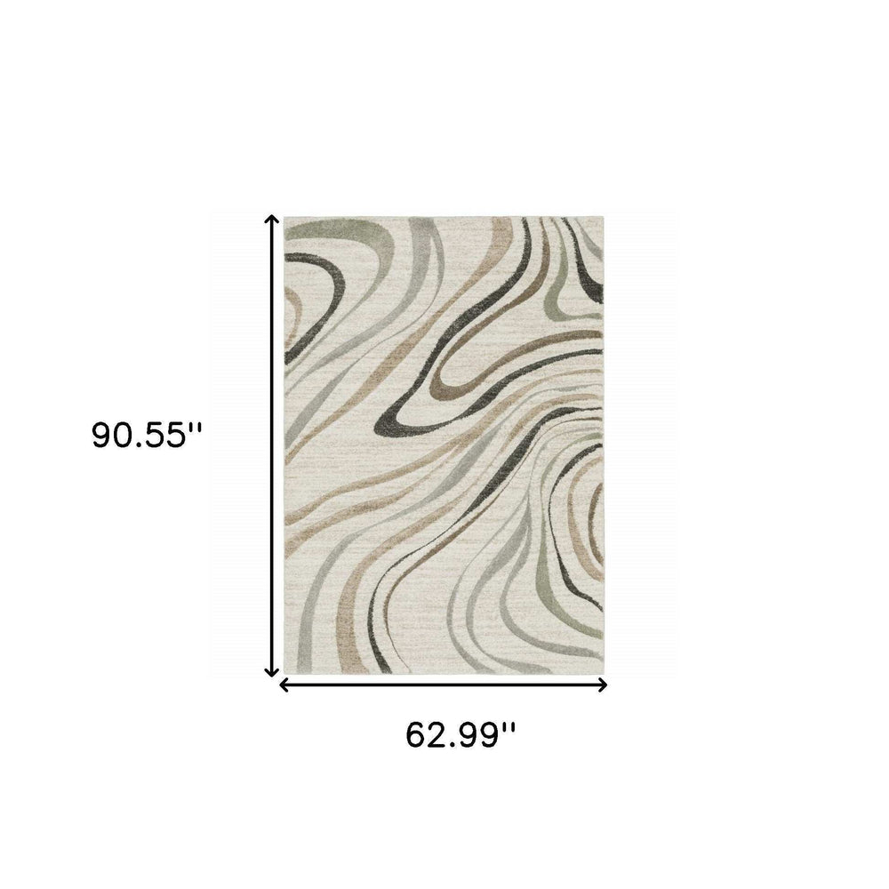 5' X 8' Beige Grey Brown Sage Pale Blue Tan And Charcoal Abstract Power Loom Stain Resistant Area Rug - Homeroots - Flyclothing LLC