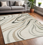 5' X 8' Beige Grey Brown Sage Pale Blue Tan And Charcoal Abstract Power Loom Stain Resistant Area Rug - Homeroots - Flyclothing LLC