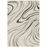 5' X 8' Beige Grey Brown Sage Pale Blue Tan And Charcoal Abstract Power Loom Stain Resistant Area Rug - Homeroots - Flyclothing LLC