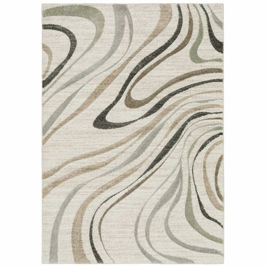 10' X 13' Beige Grey Brown Sage Pale Blue Tan And Charcoal Abstract Power Loom Stain Resistant Area Rug - Homeroots - Flyclothing LLC