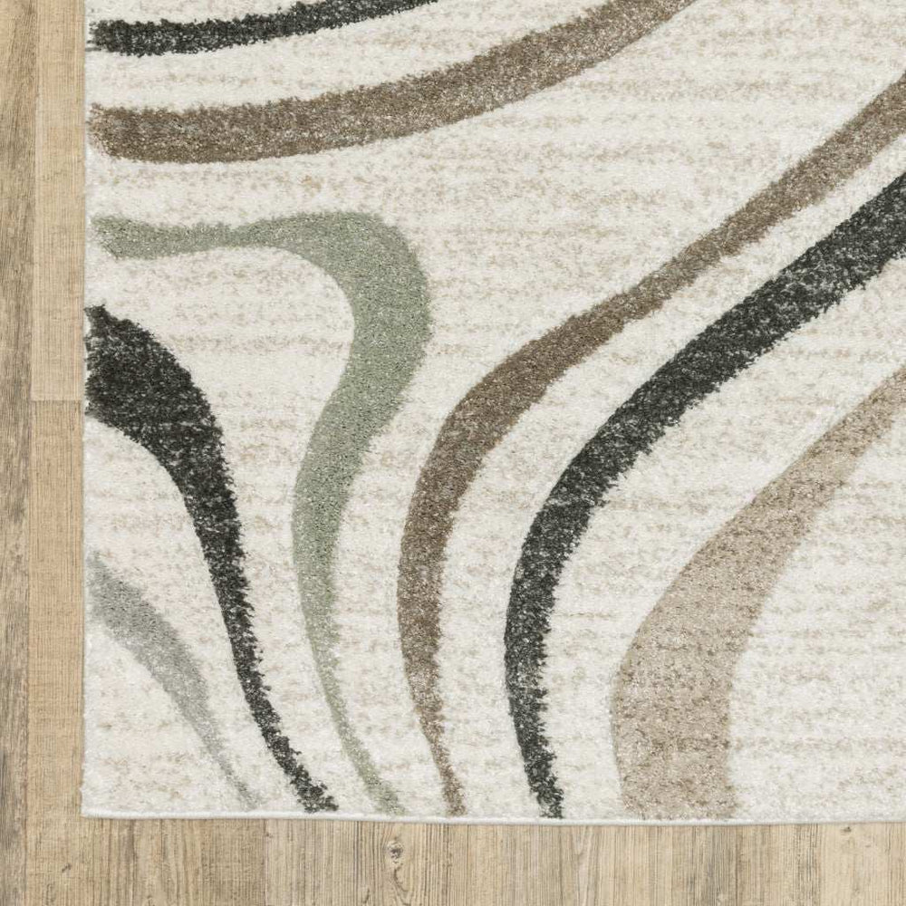 10' X 13' Beige Grey Brown Sage Pale Blue Tan And Charcoal Abstract Power Loom Stain Resistant Area Rug - Homeroots - Flyclothing LLC