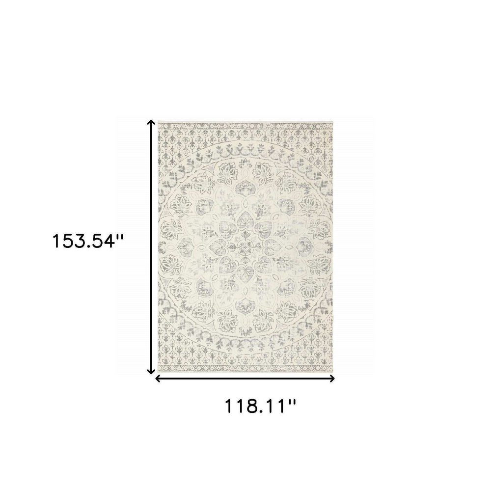 10' X 13' Ivory And Grey Floral Power Loom Stain Resistant Area Rug - Homeroots - Flyclothing LLC