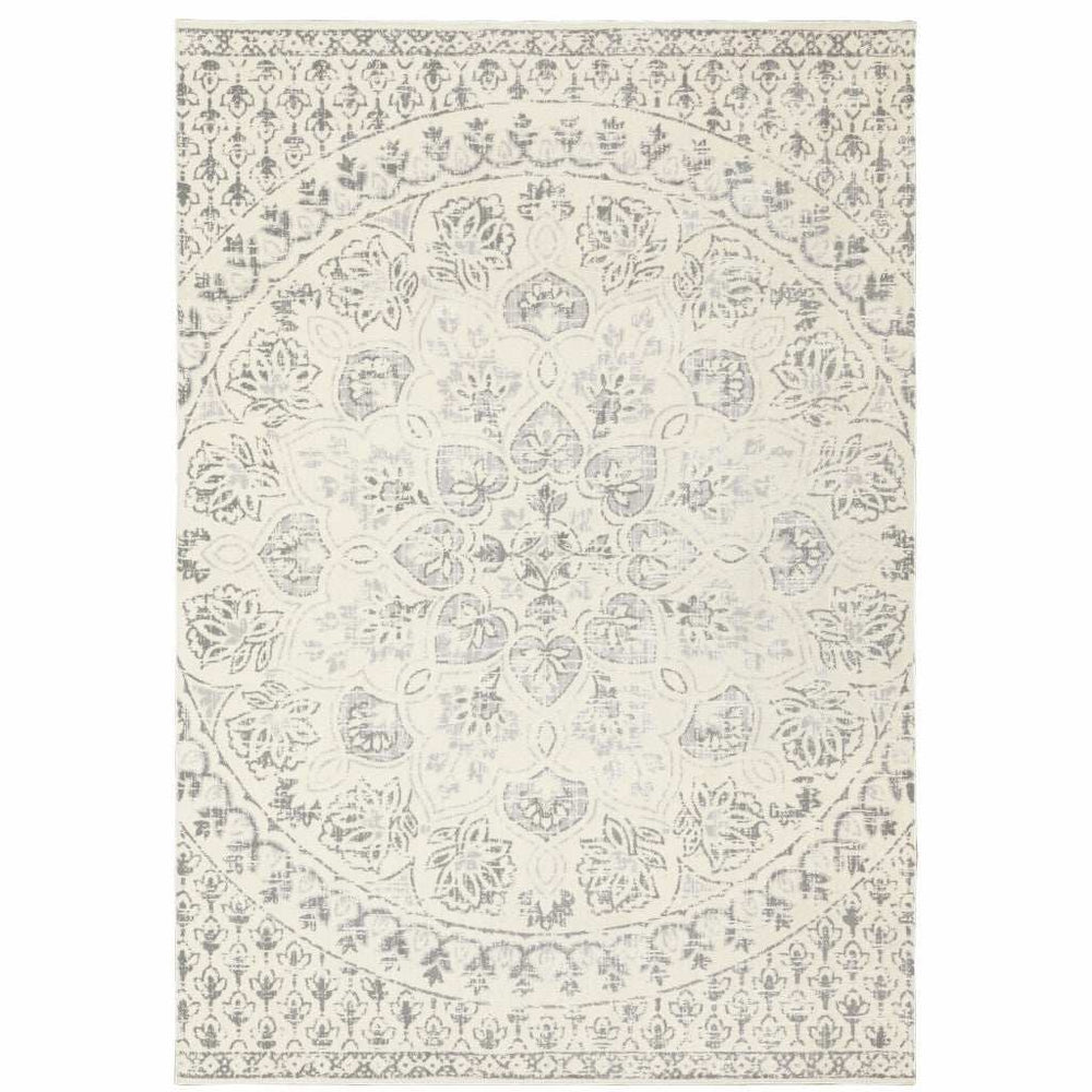 10' X 13' Ivory And Grey Floral Power Loom Stain Resistant Area Rug - Homeroots - Flyclothing LLC