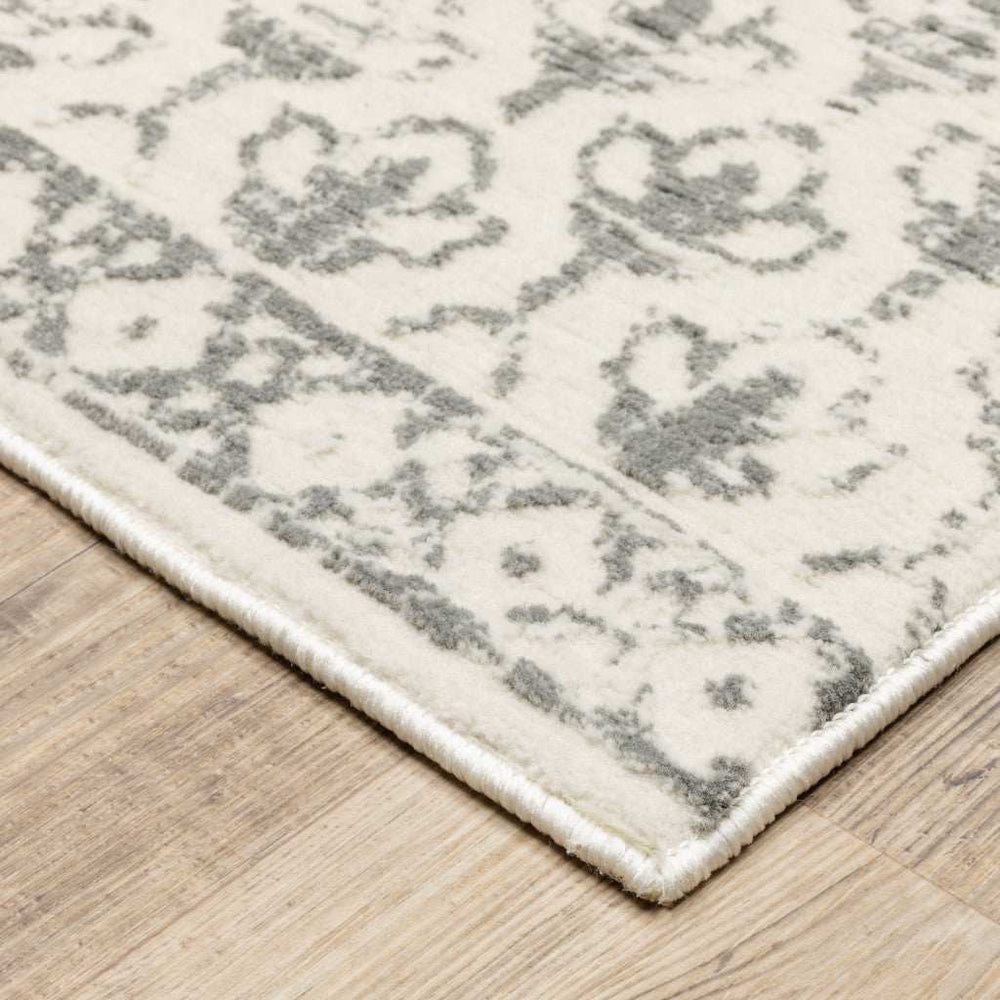 10' X 13' Ivory And Grey Floral Power Loom Stain Resistant Area Rug - Homeroots - Flyclothing LLC
