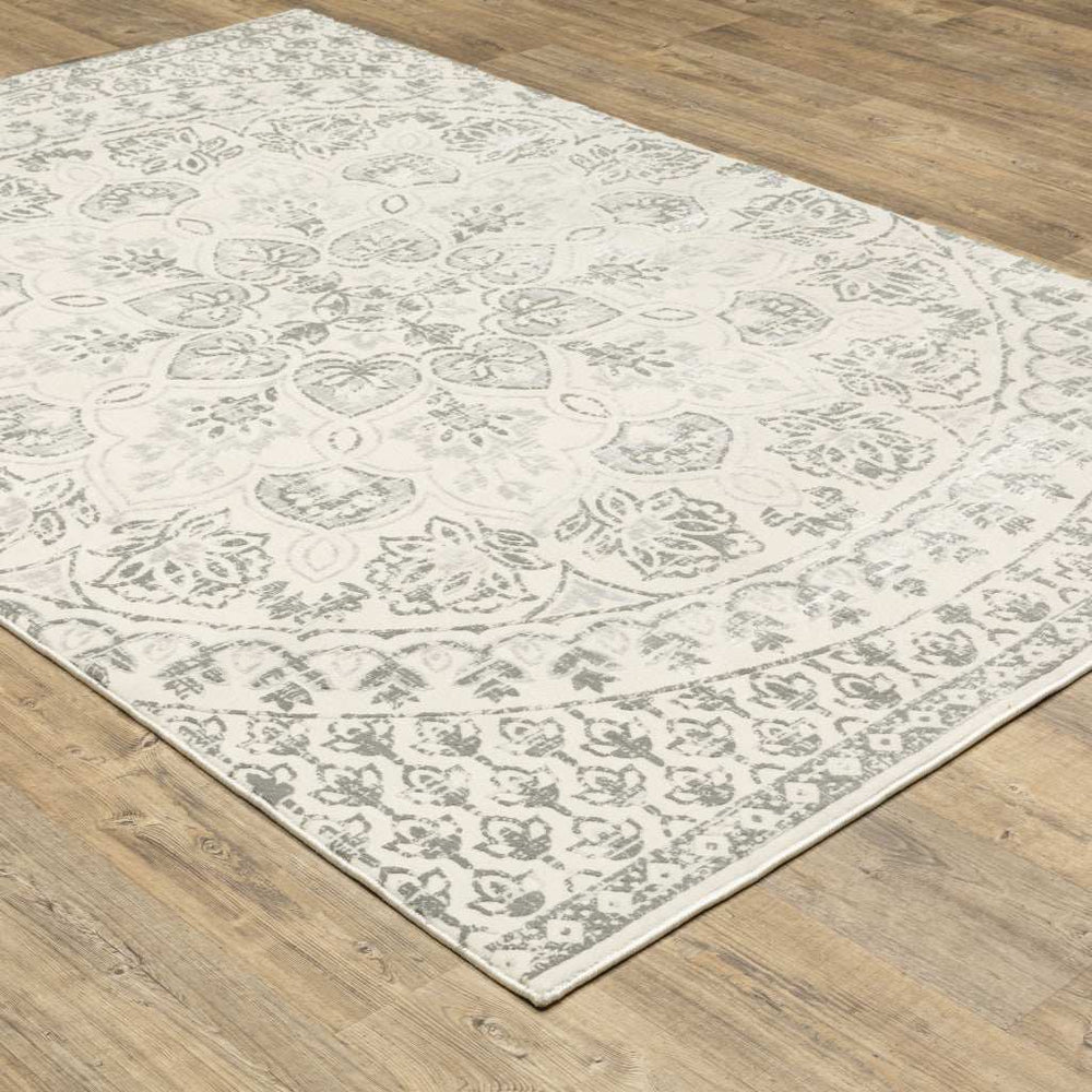 10' X 13' Ivory And Grey Floral Power Loom Stain Resistant Area Rug - Homeroots - Flyclothing LLC