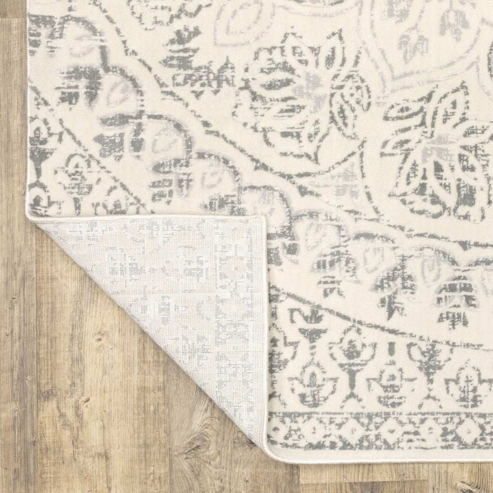 10' X 13' Ivory And Grey Floral Power Loom Stain Resistant Area Rug - Homeroots - Flyclothing LLC