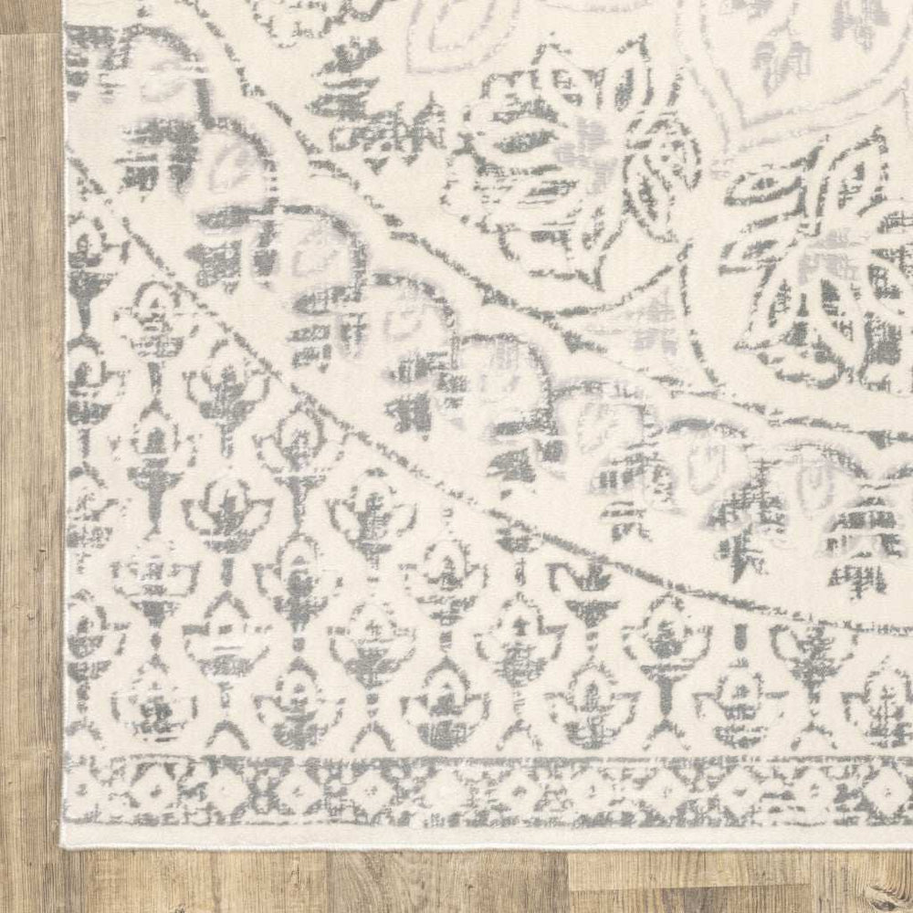 10' X 13' Ivory And Grey Floral Power Loom Stain Resistant Area Rug - Homeroots - Flyclothing LLC