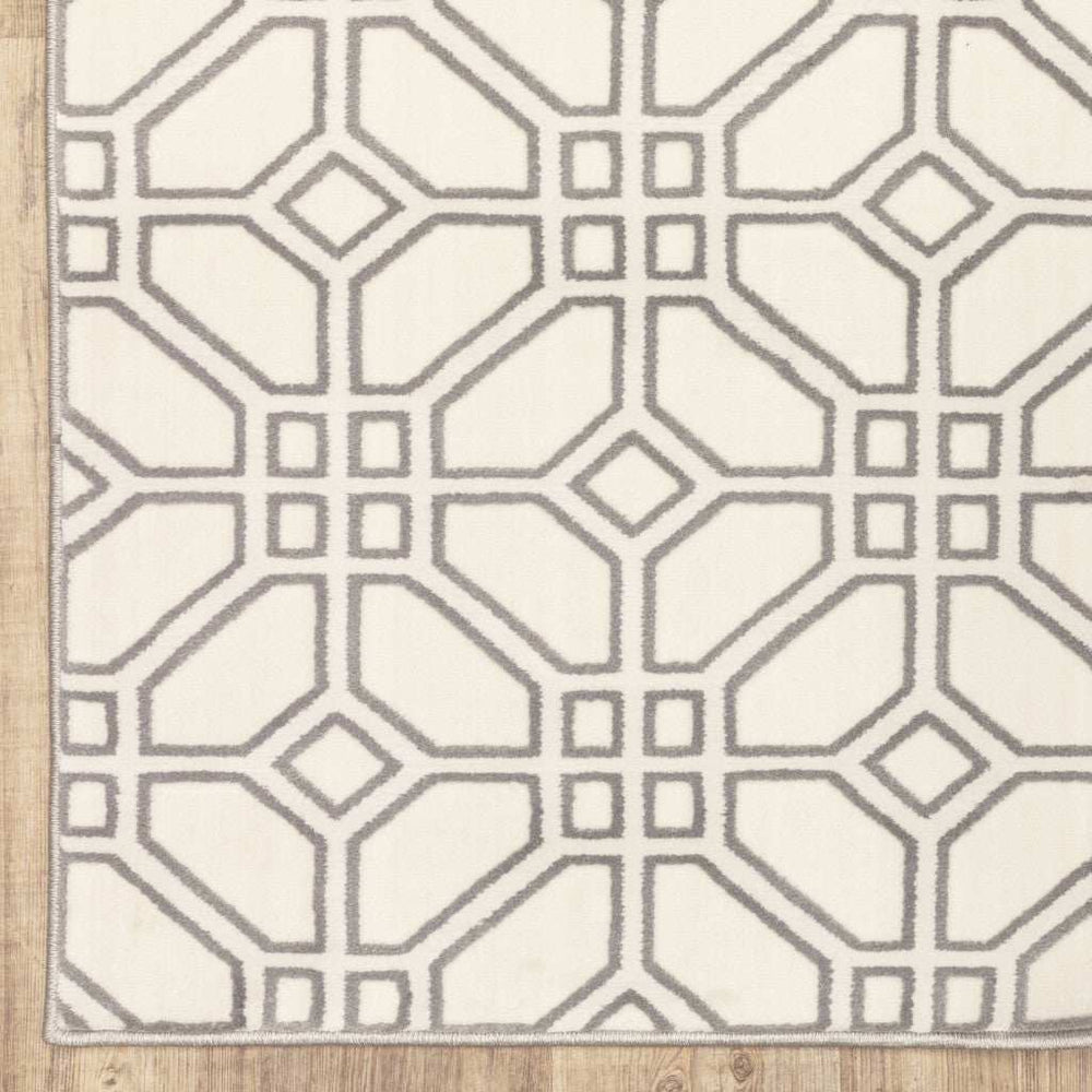 10' X 13' Ivory And Grey Geometric Power Loom Stain Resistant Area Rug - Homeroots - Flyclothing LLC