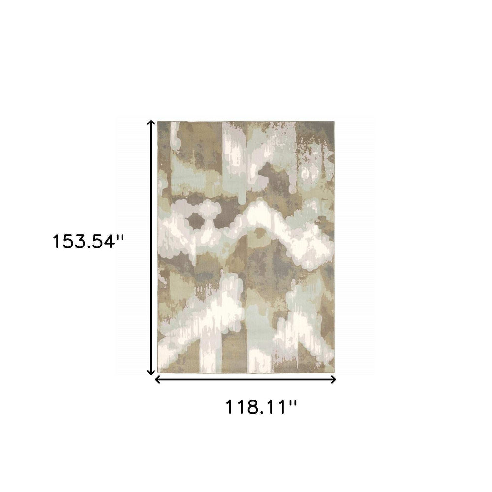 10' X 13' Sage Grey And Brown Abstract Power Loom Stain Resistant Area Rug - Homeroots - Flyclothing LLC