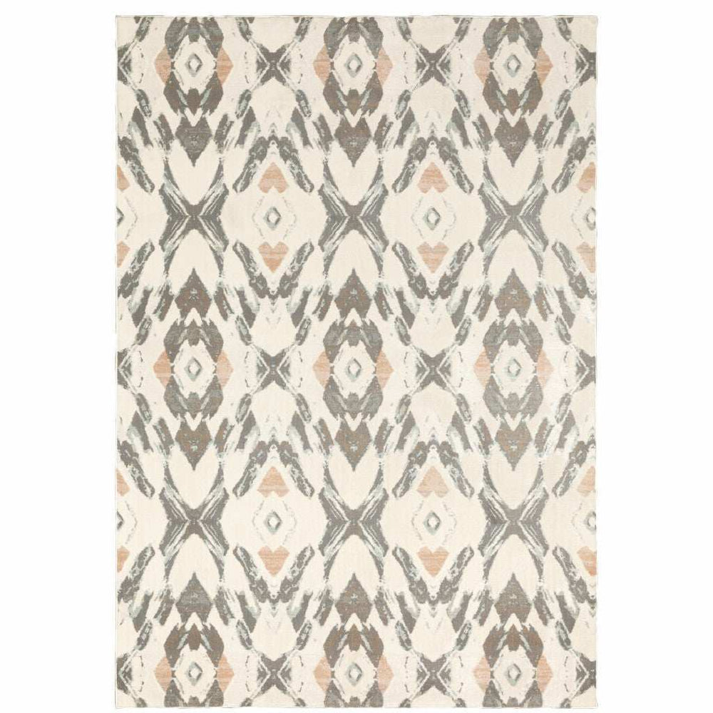 10' X 13' Ivory Pink And Sage Geometric Power Loom Stain Resistant Area Rug - Homeroots - Flyclothing LLC