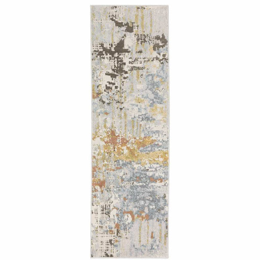 2' X 8' Grey Blue Beige Gold And Rust Abstract Power Loom Stain Resistant Runner Rug - Homeroots - Flyclothing LLC