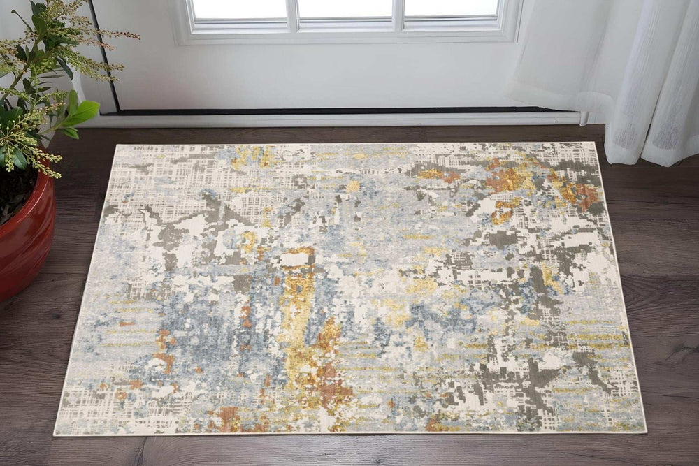 3' X 5' Grey Blue Beige Gold And Rust Abstract Power Loom Stain Resistant Area Rug - Homeroots - Flyclothing LLC
