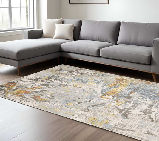 8' X 11' Grey Blue Beige Gold And Rust Abstract Power Loom Stain Resistant Area Rug - Homeroots - Flyclothing LLC