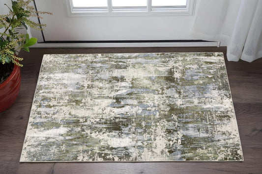 3' X 5' Green Blue Grey Ivory And Brown Abstract Power Loom Stain Resistant Area Rug - Homeroots - Flyclothing LLC