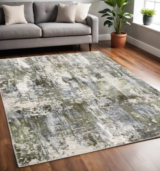 5' X 8' Green Blue Grey Ivory And Brown Abstract Power Loom Stain Resistant Area Rug - Homeroots - Flyclothing LLC