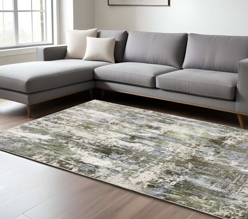 6' X 9' Green Blue Grey Ivory And Brown Abstract Power Loom Stain Resistant Area Rug - Homeroots - Flyclothing LLC