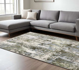 6' X 9' Green Blue Grey Ivory And Brown Abstract Power Loom Stain Resistant Area Rug - Homeroots - Flyclothing LLC