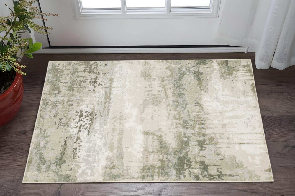 3' X 5' Beige Grey Brown And Sage Green Abstract Power Loom Stain Resistant Area Rug - Homeroots - Flyclothing LLC