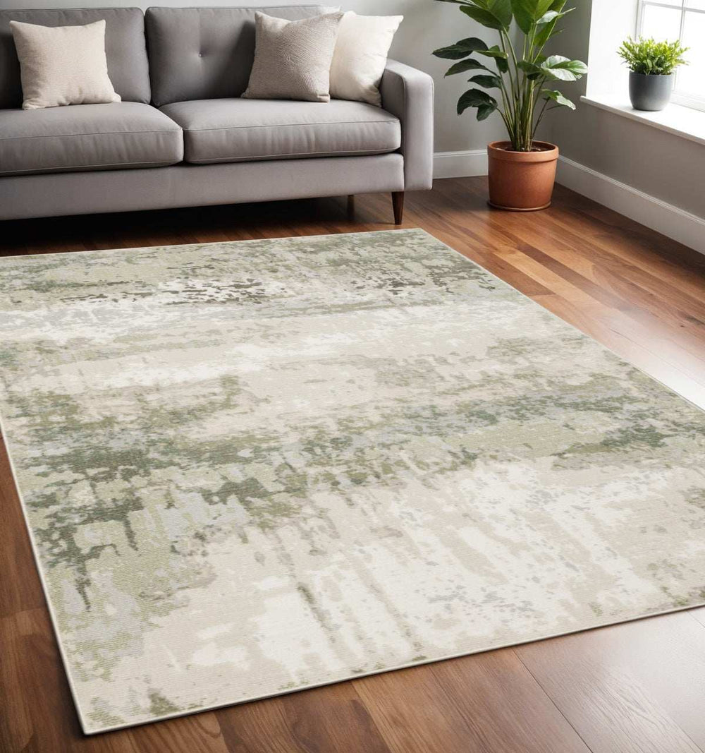 5' X 8' Beige Grey Brown And Sage Green Abstract Power Loom Stain Resistant Area Rug - Homeroots - Flyclothing LLC