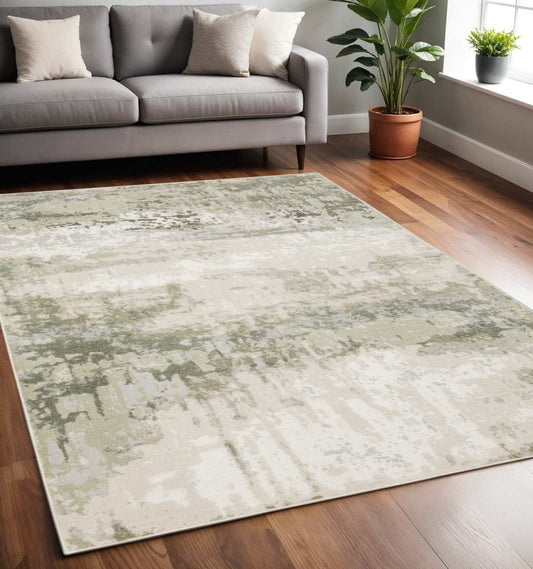 5' X 8' Beige Grey Brown And Sage Green Abstract Power Loom Stain Resistant Area Rug - Homeroots - Flyclothing LLC