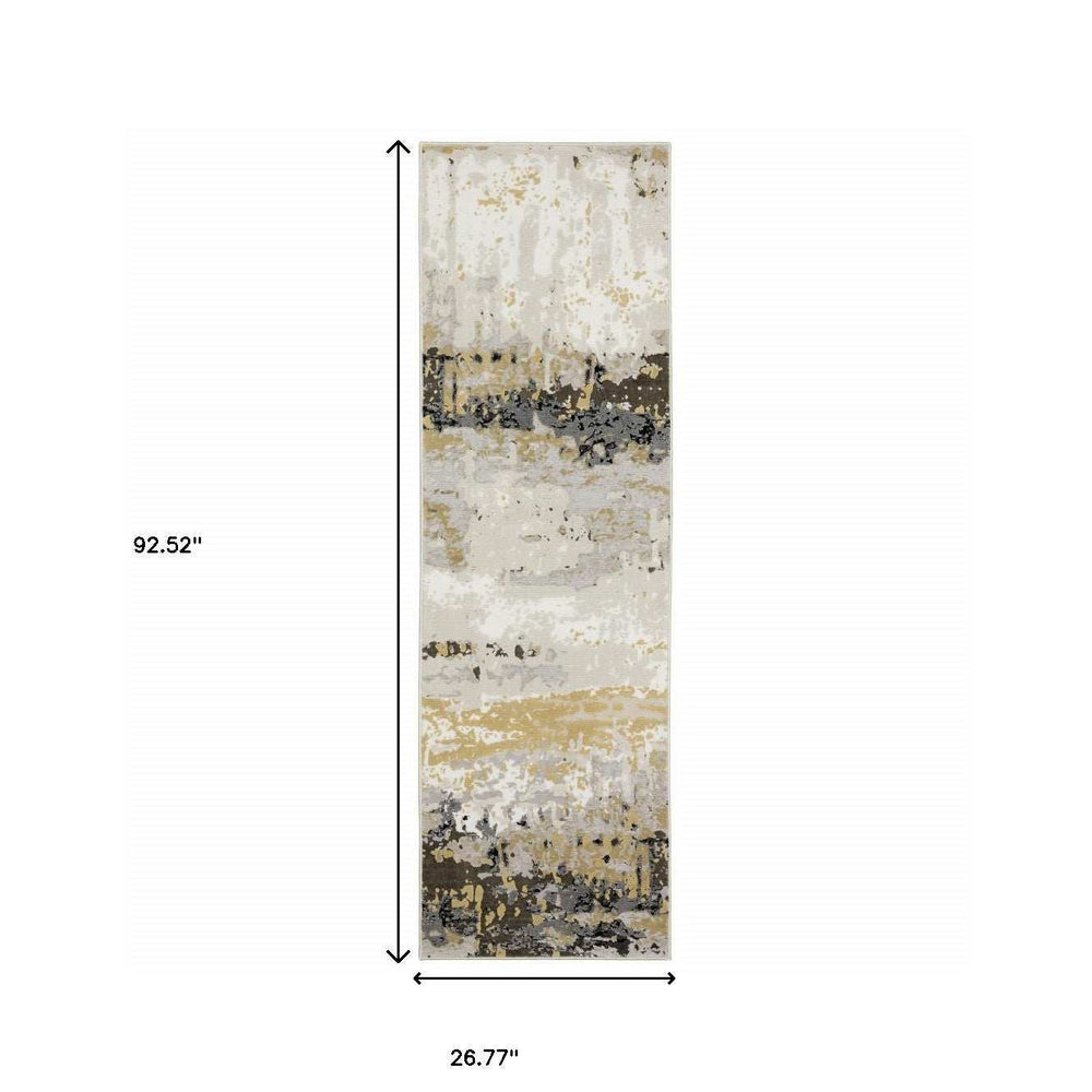 2' X 8' Grey Gold Beige Black And Brown Abstract Power Loom Stain Resistant Runner Rug - Homeroots - Flyclothing LLC
