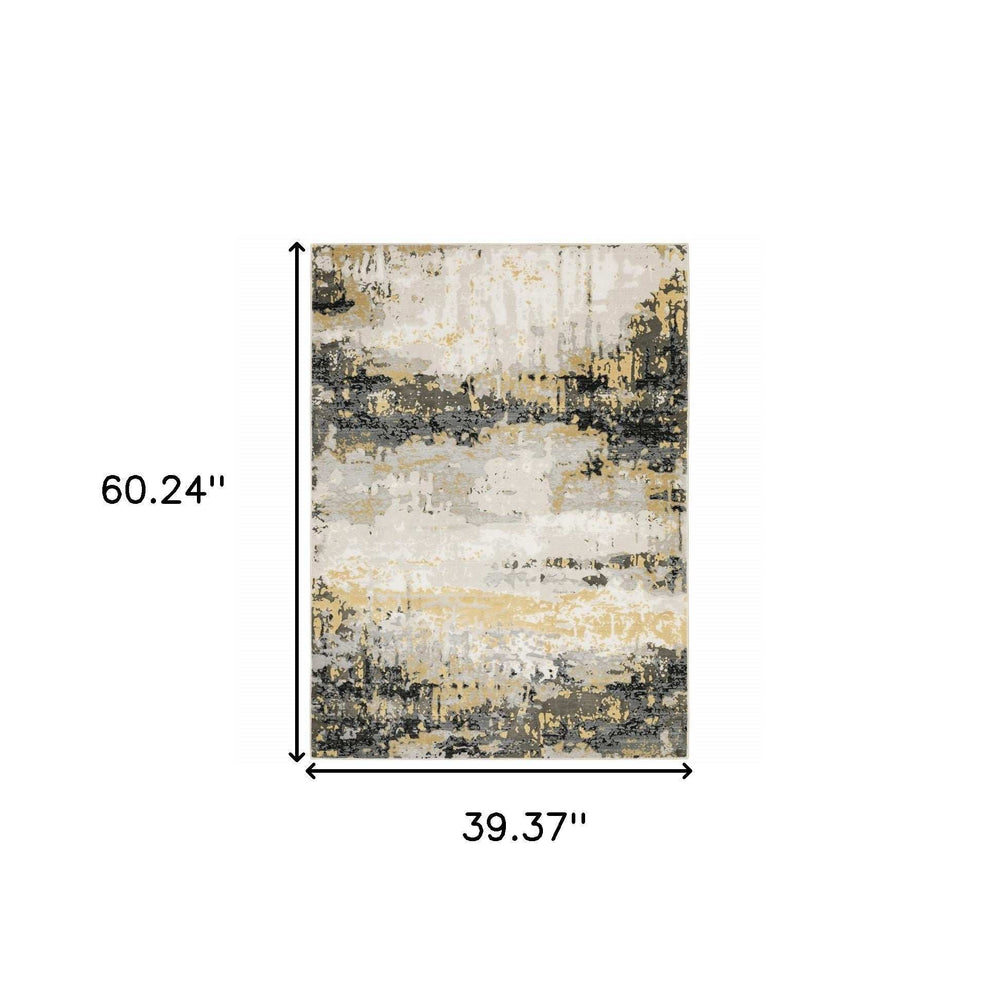 3' X 5' Grey Gold Beige Black And Brown Abstract Power Loom Stain Resistant Area Rug - Homeroots - Flyclothing LLC