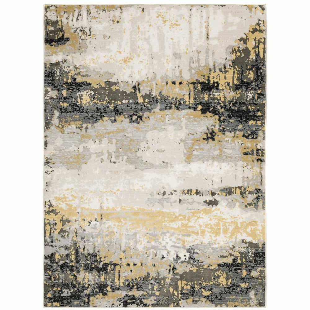 5' X 8' Grey Gold Beige Black And Brown Abstract Power Loom Stain Resistant Area Rug - Homeroots - Flyclothing LLC