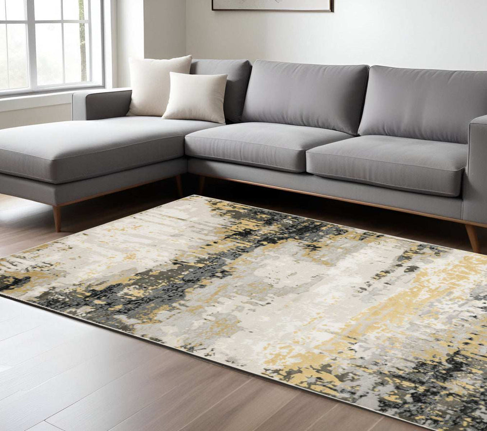 8' X 11' Grey Gold Beige Black And Brown Abstract Power Loom Stain Resistant Area Rug - Homeroots - Flyclothing LLC