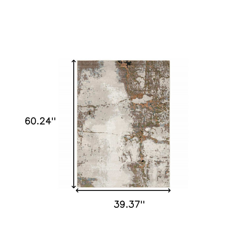 3' X 5' Grey Salmon Pink Blue Beige And Green Abstract Power Loom Stain Resistant Area Rug - Homeroots - Flyclothing LLC