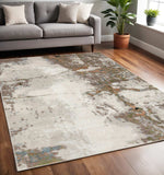 5' X 8' Grey Salmon Pink Blue Beige And Green Abstract Power Loom Stain Resistant Area Rug - Homeroots - Flyclothing LLC