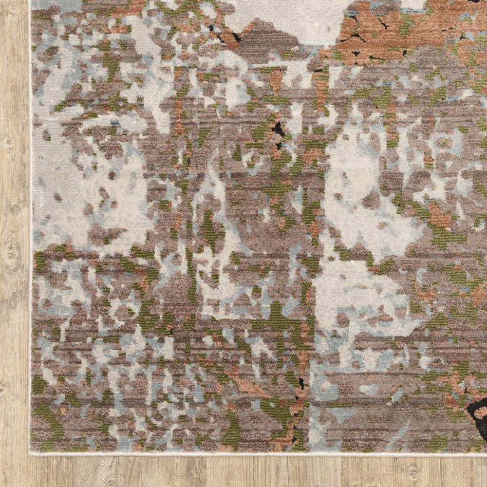 8' X 11' Grey Salmon Pink Blue Beige And Green Abstract Power Loom Stain Resistant Area Rug - Homeroots - Flyclothing LLC