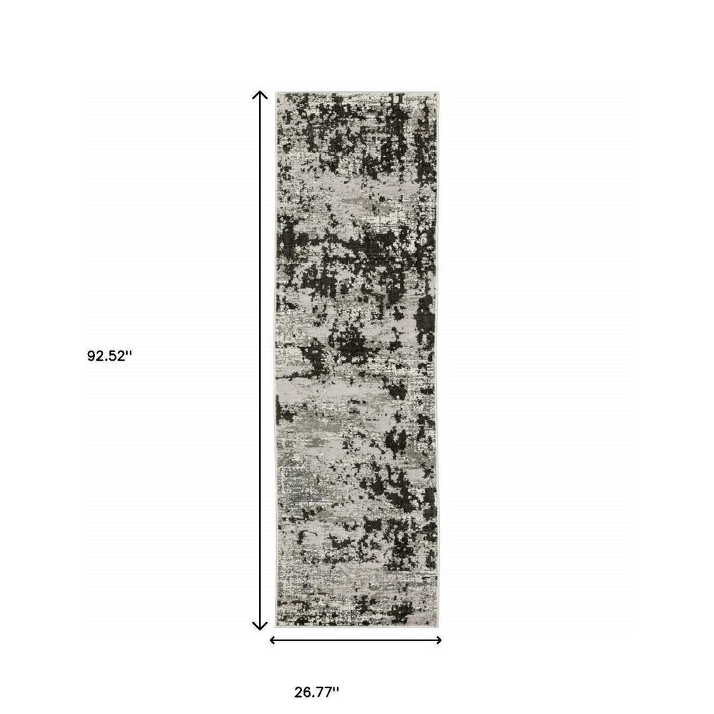 2' X 8' Grey Charcoal Black And Ivory Abstract Power Loom Stain Resistant Runner Rug - Homeroots - Flyclothing LLC