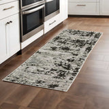 2' X 8' Grey Charcoal Black And Ivory Abstract Power Loom Stain Resistant Runner Rug - Homeroots - Flyclothing LLC