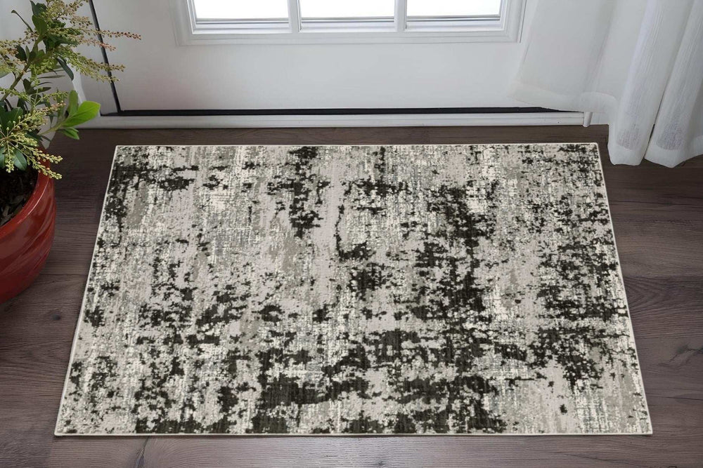 3' X 5' Grey Charcoal Black And Ivory Abstract Power Loom Stain Resistant Area Rug - Homeroots - Flyclothing LLC