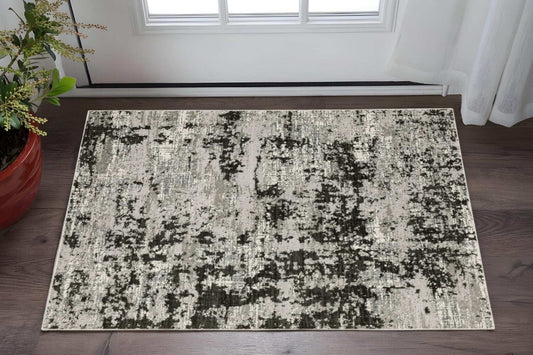 3' X 5' Grey Charcoal Black And Ivory Abstract Power Loom Stain Resistant Area Rug - Homeroots - Flyclothing LLC