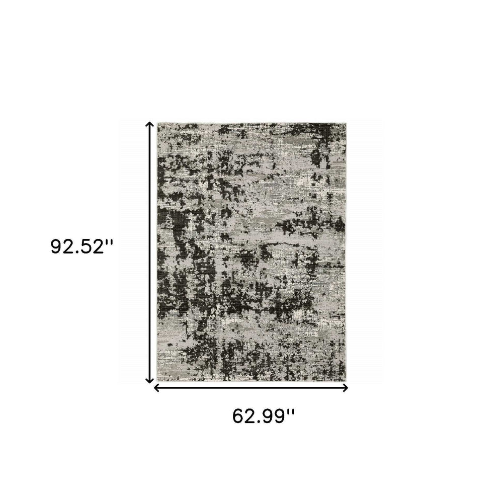 5' X 8' Grey Charcoal Black And Ivory Abstract Power Loom Stain Resistant Area Rug - Homeroots - Flyclothing LLC