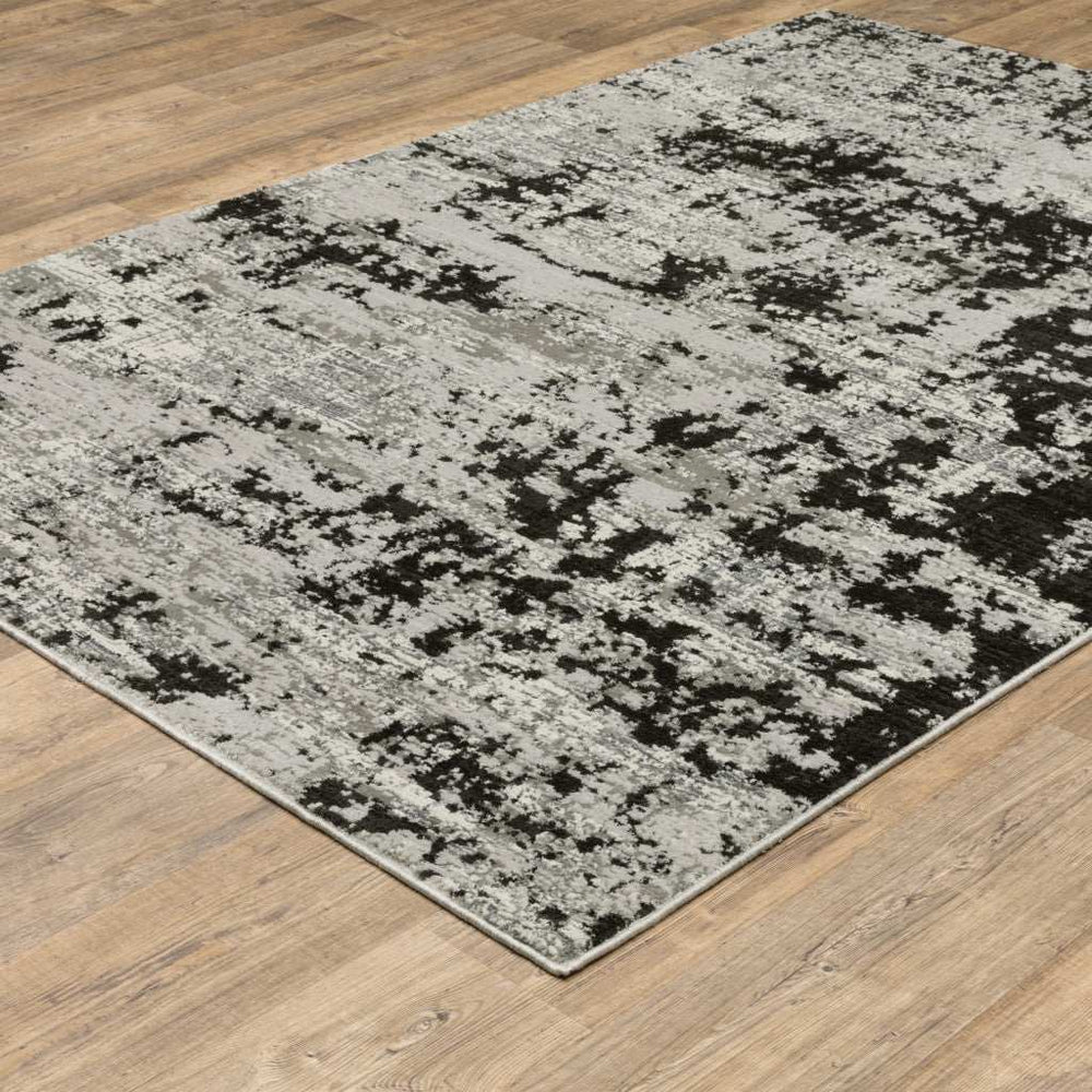 8' X 11' Grey Charcoal Black And Ivory Abstract Power Loom Stain Resistant Area Rug - Homeroots - Flyclothing LLC