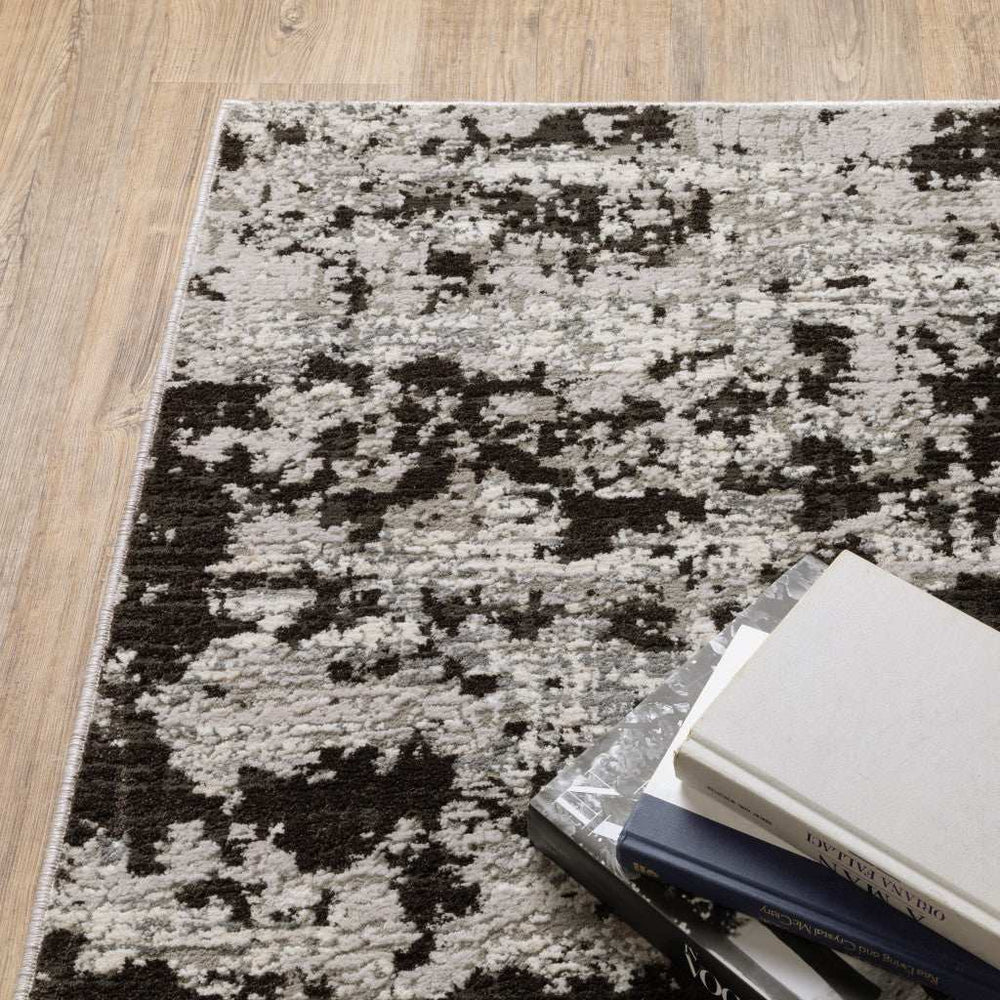 10' X 13' Grey Charcoal Black And Ivory Abstract Power Loom Stain Resistant Area Rug - Homeroots - Flyclothing LLC