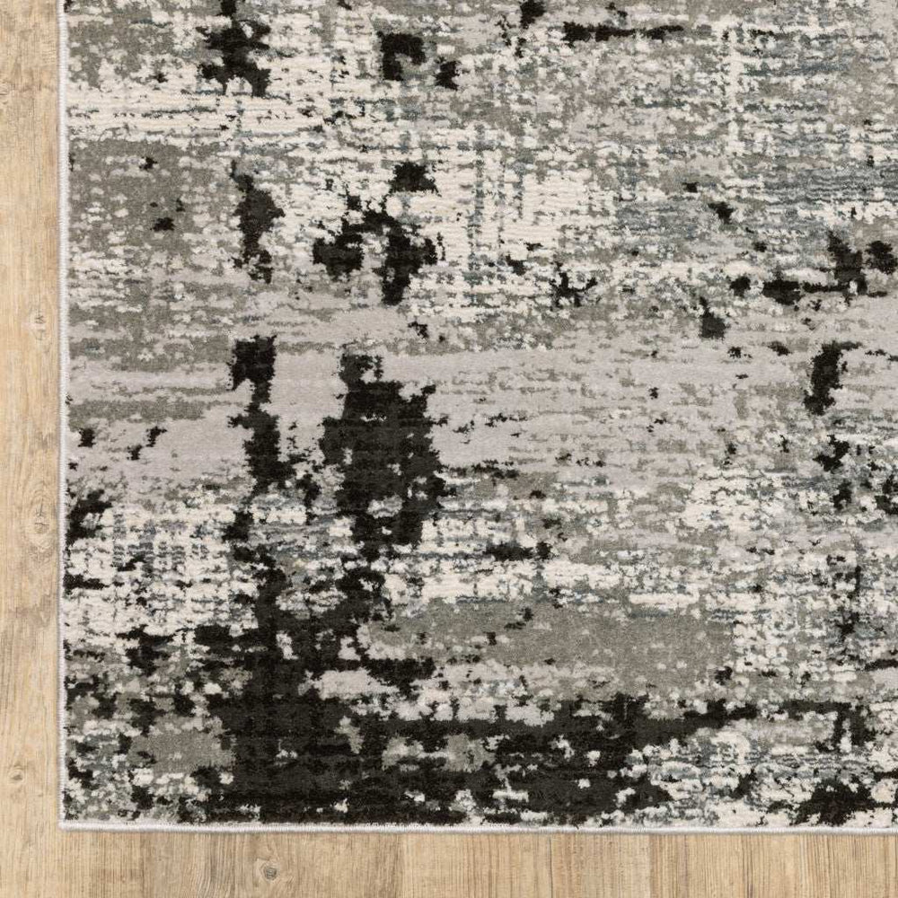 10' X 13' Grey Charcoal Black And Ivory Abstract Power Loom Stain Resistant Area Rug - Homeroots - Flyclothing LLC