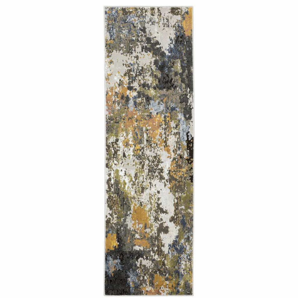 2' X 8' Grey Gold Blue Orange Beige And Brown Abstract Power Loom Stain Resistant Runner Rug - Homeroots - Flyclothing LLC