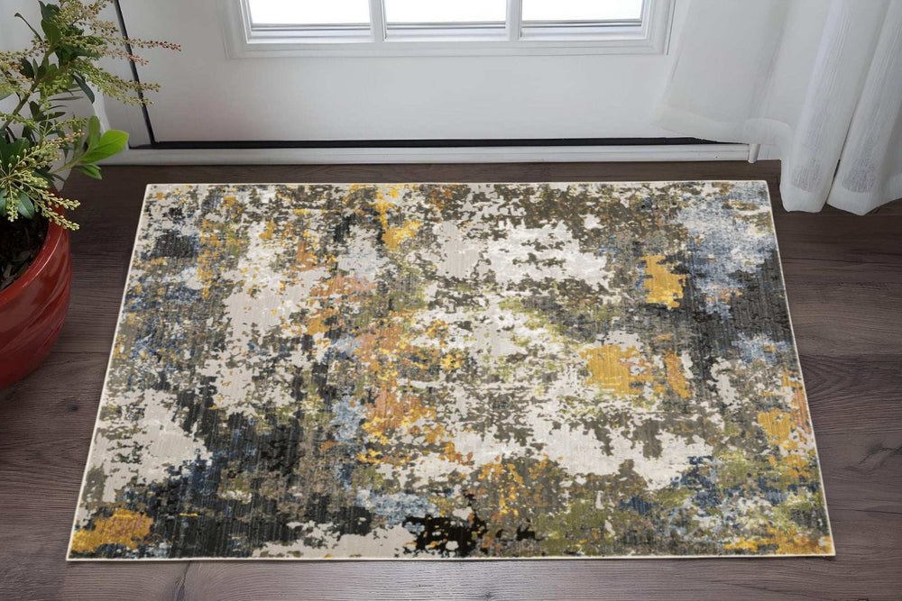 3' X 5' Grey Gold Blue Orange Beige And Brown Abstract Power Loom Stain Resistant Area Rug - Homeroots - Flyclothing LLC