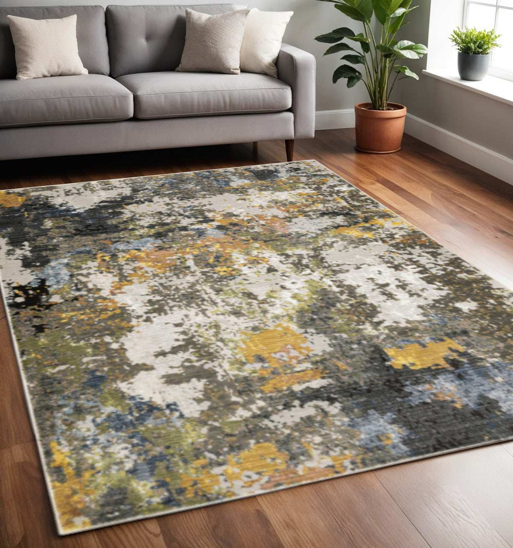 5' X 8' Grey Gold Blue Orange Beige And Brown Abstract Power Loom Stain Resistant Area Rug - Homeroots - Flyclothing LLC