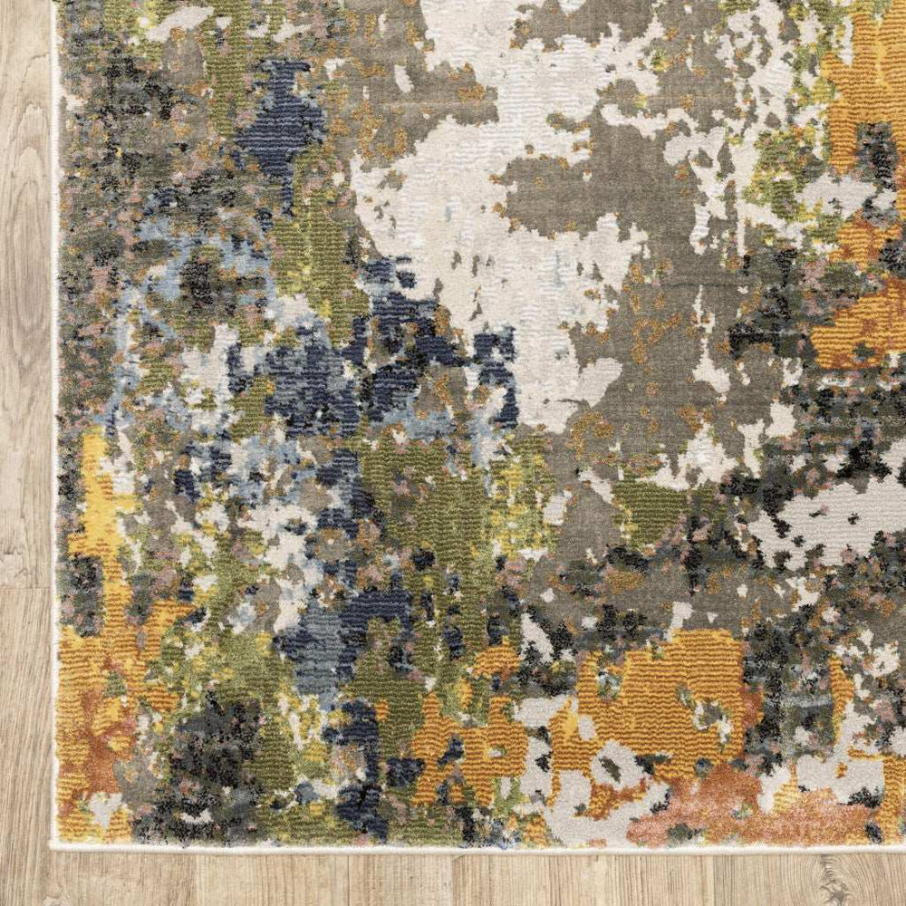 8' X 11' Grey Gold Blue Orange Beige And Brown Abstract Power Loom Stain Resistant Area Rug - Homeroots - Flyclothing LLC