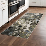 2' X 8' Grey Green Gold Blue And Beige Abstract Power Loom Stain Resistant Runner Rug - Homeroots - Flyclothing LLC