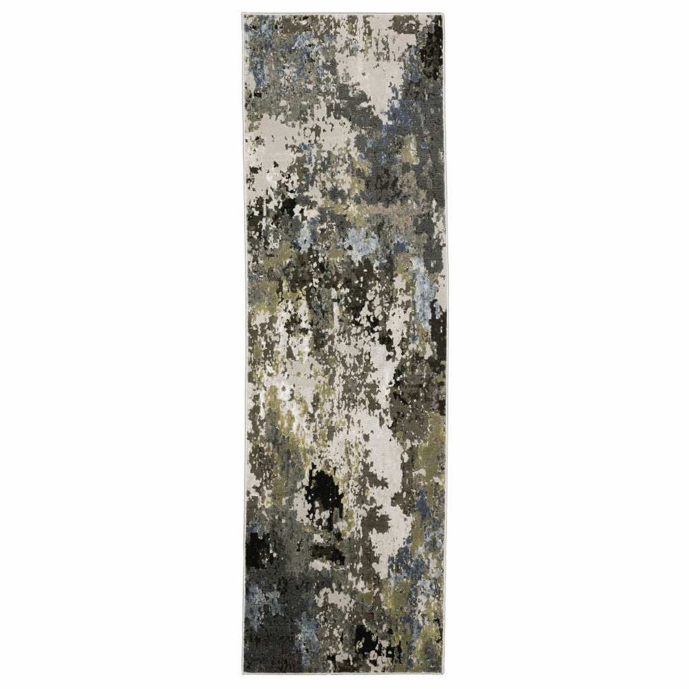 2' X 8' Grey Green Gold Blue And Beige Abstract Power Loom Stain Resistant Runner Rug - Homeroots - Flyclothing LLC