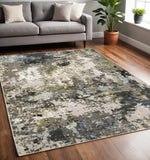 5' X 8' Grey Green Gold Blue And Beige Abstract Power Loom Stain Resistant Area Rug - Homeroots - Flyclothing LLC