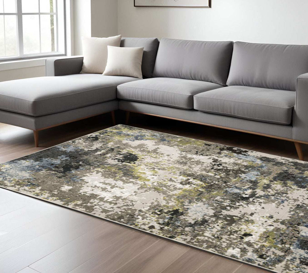 6' X 9' Grey Green Gold Blue And Beige Abstract Power Loom Stain Resistant Area Rug - Homeroots - Flyclothing LLC