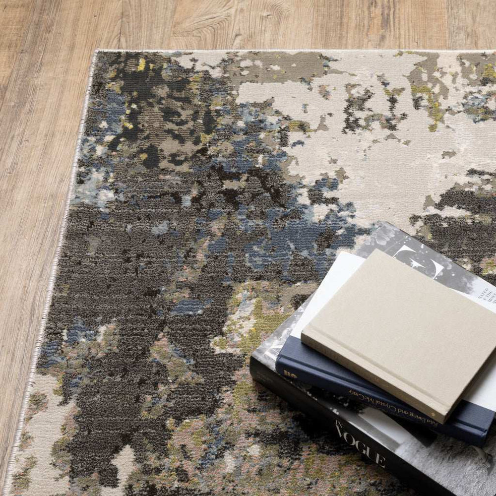 10' X 13' Grey Green Gold Blue And Beige Abstract Power Loom Stain Resistant Area Rug - Homeroots - Flyclothing LLC