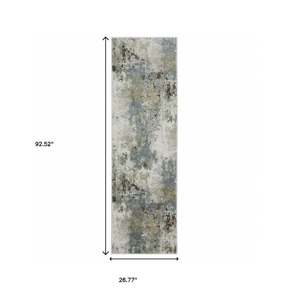 2' X 8' Blue Grey Green And Beige Abstract Power Loom Stain Resistant Runner Rug - Homeroots - Flyclothing LLC