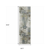 2' X 8' Blue Grey Green And Beige Abstract Power Loom Stain Resistant Runner Rug - Homeroots - Flyclothing LLC